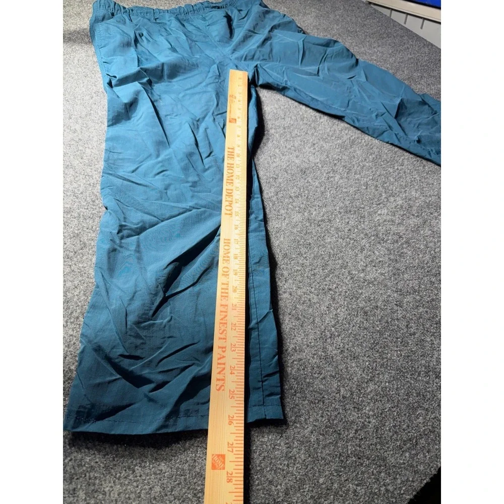 Lands End Vintage Mens 34 Nylon Pants Teal Blue Elastic Waist Made in USA
